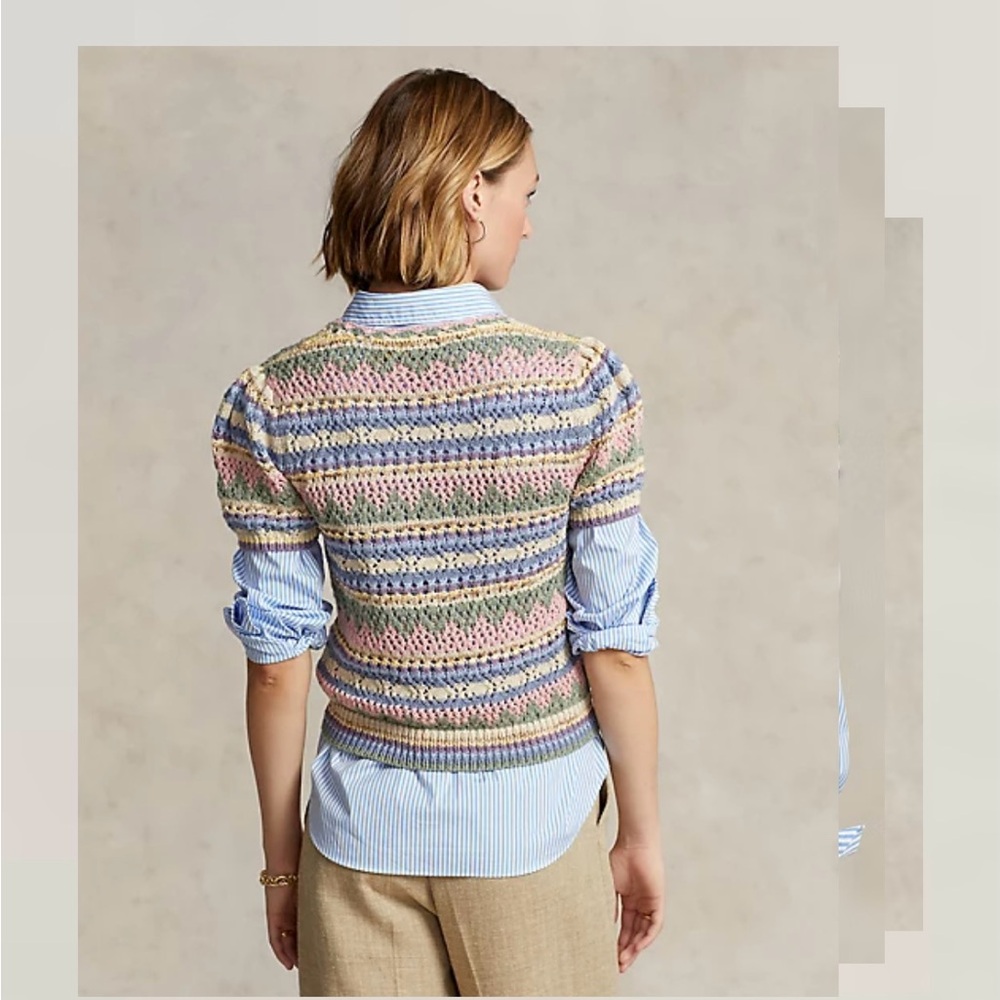 ***SOLD*** POLO RALPH LAUREN SWEATER - WOMENS MEDIUM - CROCHET PASTEL STRIPES - Picture 4 of 13